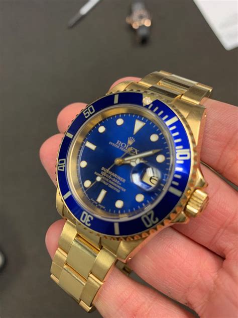 18k submariner rolex|Rolex 16618 gold submariner blue.